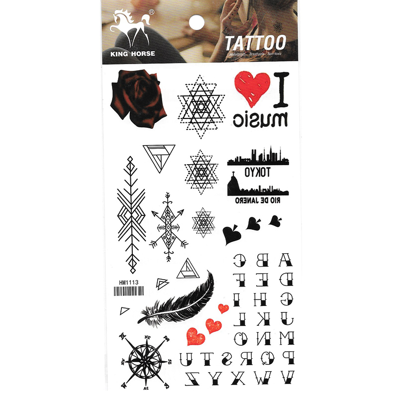 HM1113 Waterproof body art tattoo sticker rose english text mini red heart fake tattoo