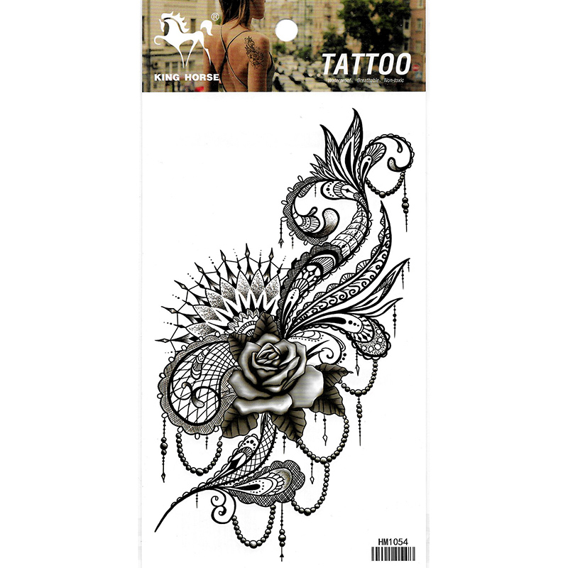 HM1054 new fashion grey lace rose flower arm tattoo sticker