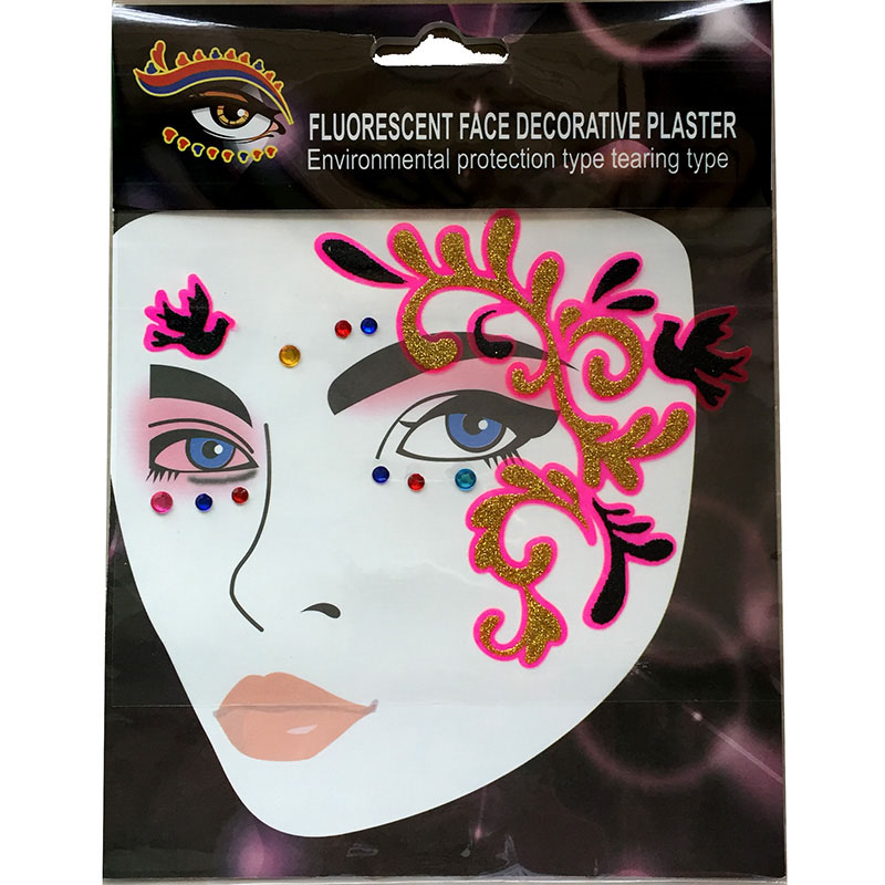 FST003 Ladys party sexy dark pink glitte face decoration sticker