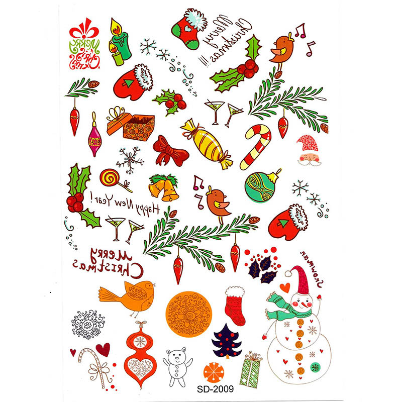 SD-2009 Temporary tattoo sticker Waterproof Temporary Tattoo sticker Merry Christmas Santa Claus deer candle snowman tree tatto flash tatoo fake-tattoo sticker
