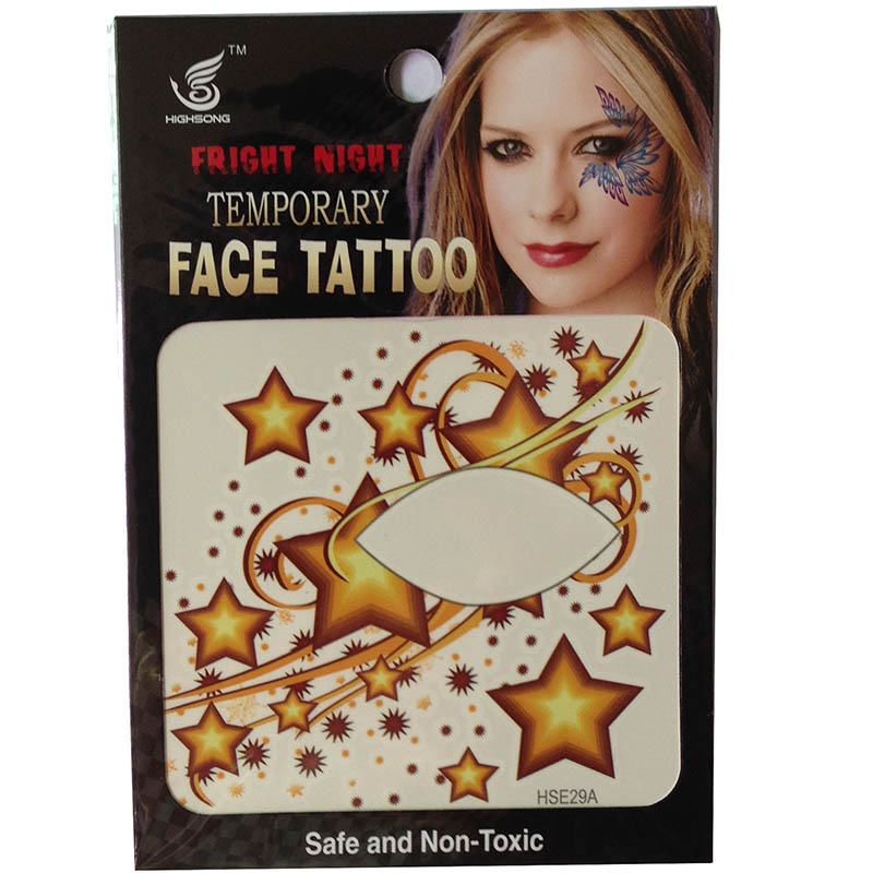 HSE29 8x8cm big and small yellow five-star single eye tattoo sticker