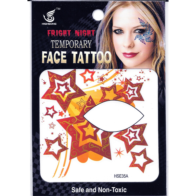 HSE35 8x8cm fright night temporary face tattoo dark red five-star single eye tattoo sticker