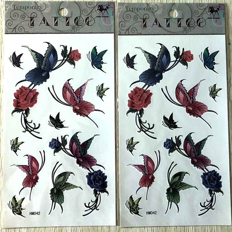 HM042waterproof temporary rose flower butterfly tattoo sticker