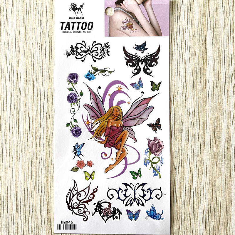 King horse Fashion horse brand HM046 Tempoary waterproof Angel flower butterfly tattoo stickers