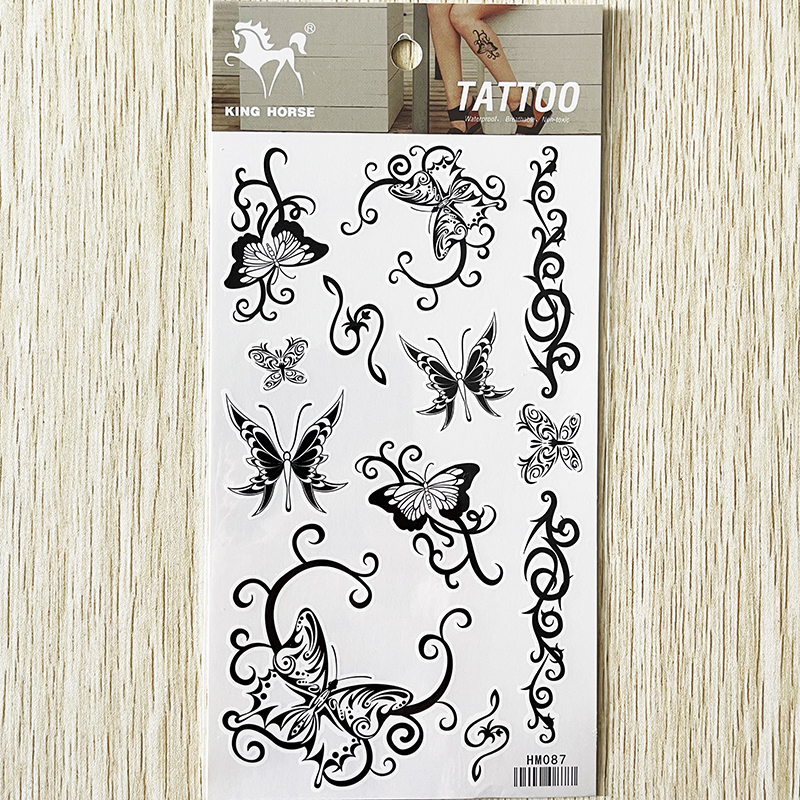 HM087 Waterproof black butterfly tattoo sticker