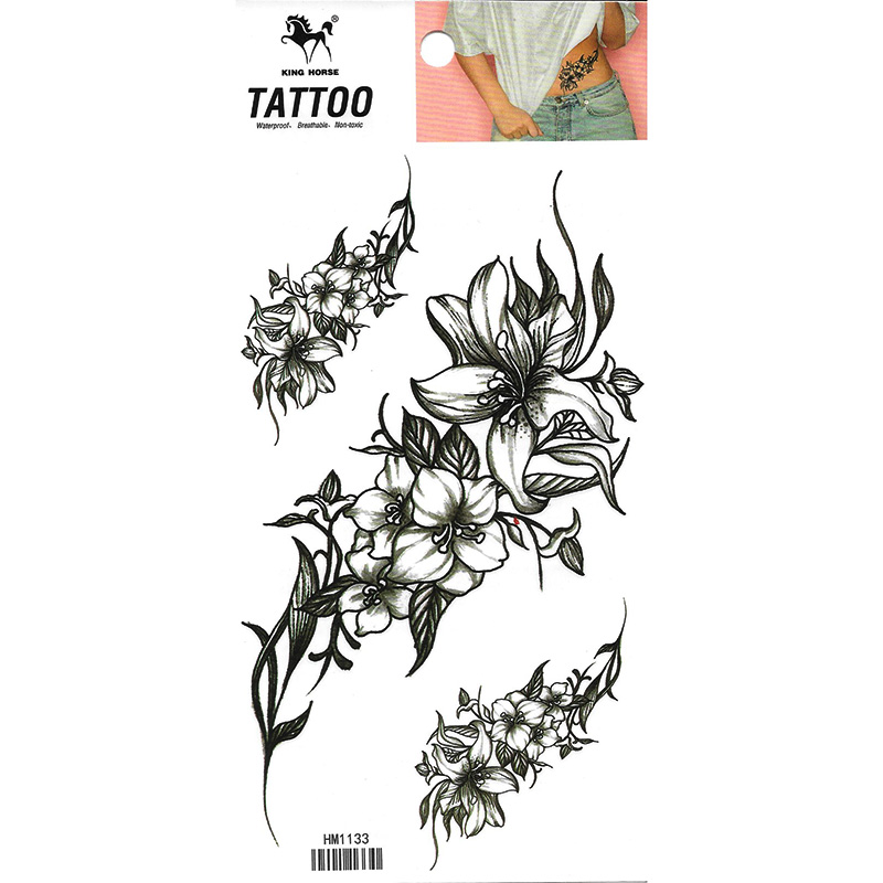 HM1133 three black flower waterproof temporary tattoo sticker