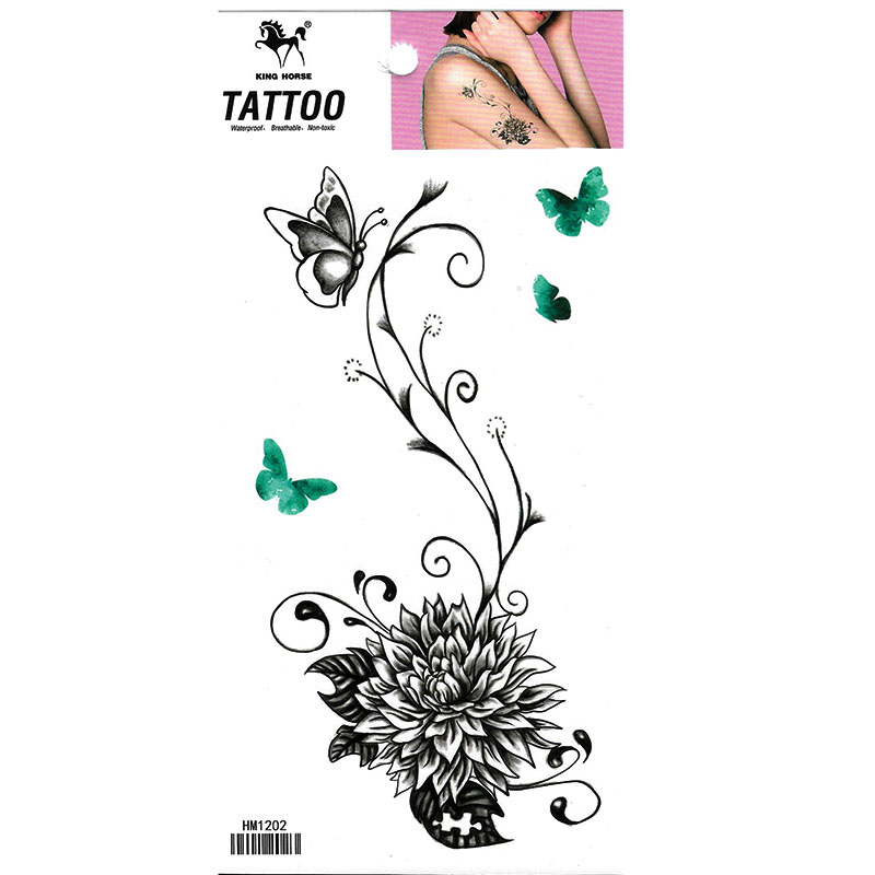 HM1202 wolesales waterproof flower butterfly tattoo sticker