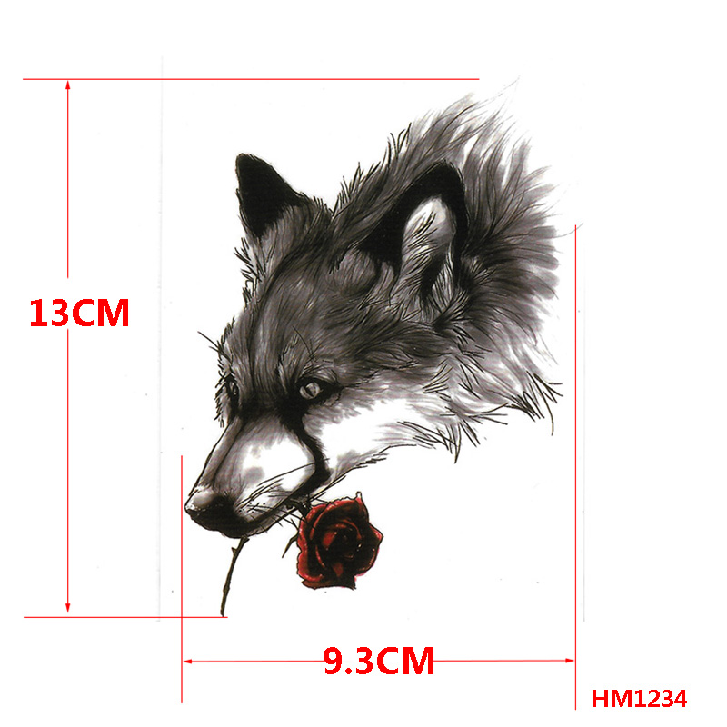 HM1234 Temporary Tattoo Sticker Of Wolf With Rose