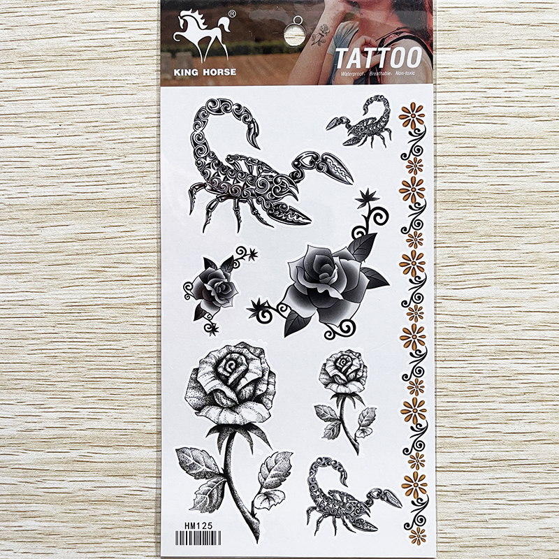 HM125 Black color Scorpion flower tattoo sticker