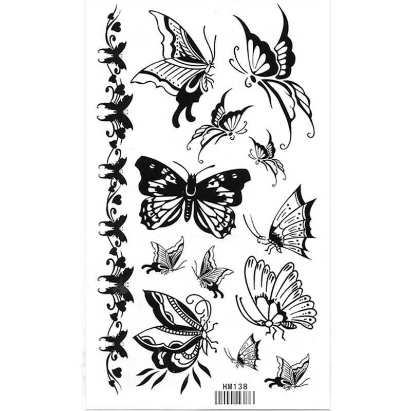 HM138 Black butterfly temporary body art tattoo sticker