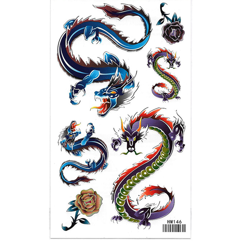 HM146 Dragon flower waterproof temporary body art tattoo sticker