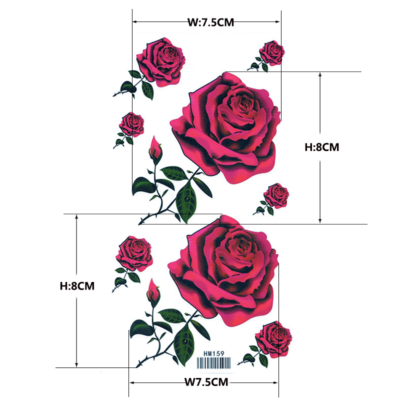 HM159 Mini and big red rose flower temporary tattoo sticker for girl