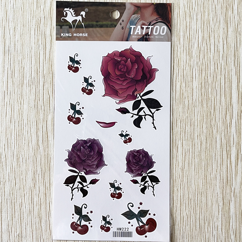 HM222 temporary tattoo sticker of rose cherry pattern