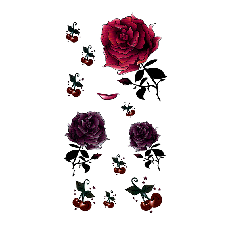 HM222 temporary tattoo sticker of rose cherry pattern