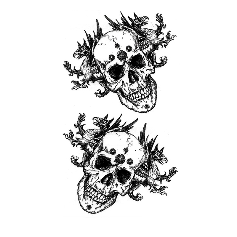 HM293 Waterproof Temporary Black Skull Tattoo Sticker