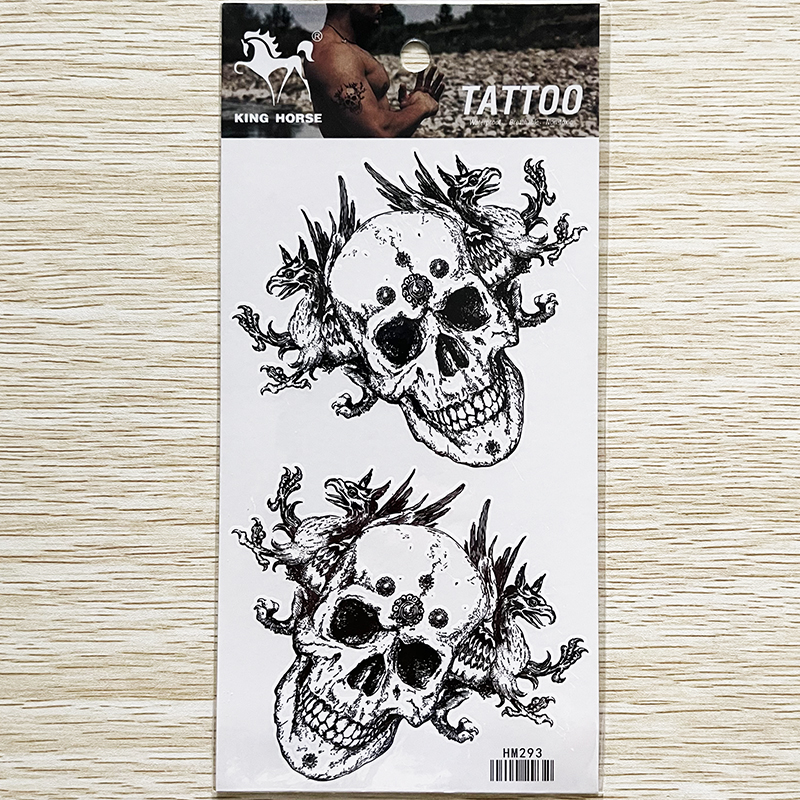 HM293 Waterproof Temporary Black Skull Tattoo Sticker
