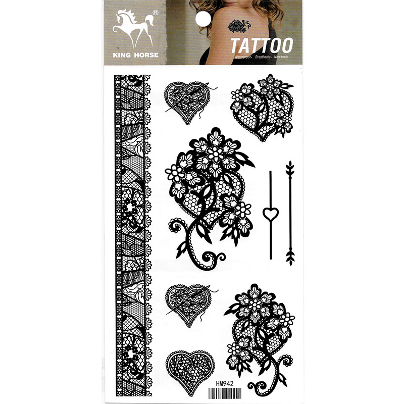 HM942 Flash fake tattoo sticker ladies lace black tattoo sticker