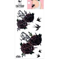 HM1195 King Horse brand maroon rose flower with birds waterproof temporary tattoo sticker