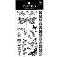 HM892 Black dragonfly butterfly flower  tattoo sticker